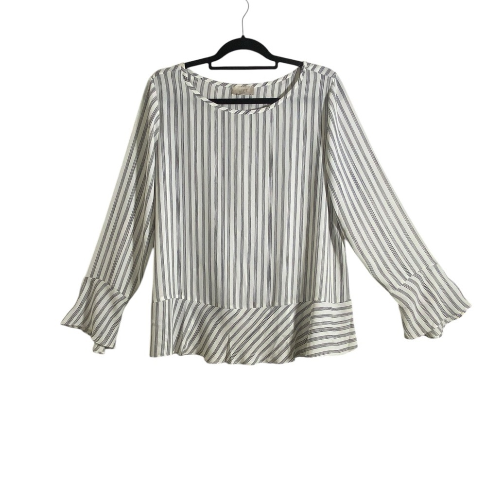 LOFT Women's Striped Long Sleeve Ruffle Hem Blouse